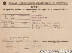 1340.Kwit na oplacona skladke za ubezpieczenie od ognia (Dusina, 13 listopada 1937 r.)