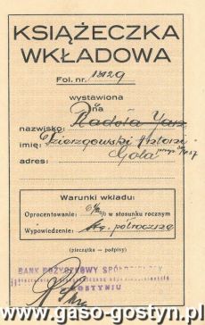 1344.Ksiazeczka wkladowa - Bank Pozyczkowy Spoldzielczy w Gostyniu (1937 r.)