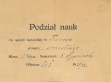 1349.Podzial nauk dla Szkoly Katolickiej w Kunowie (powiat sremski) dla klasy V (religia) w roku szkolnym 1921-1922