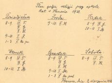 1352.Plan godzin religii w Szkole Katolickiej w Kunowie w roku szkolnym 1921