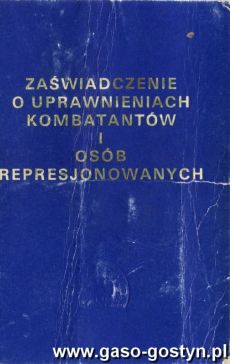 1399.Zaswiadczenie o uprawnieniach kombatantow i osob represjonowanych (1993 r.)