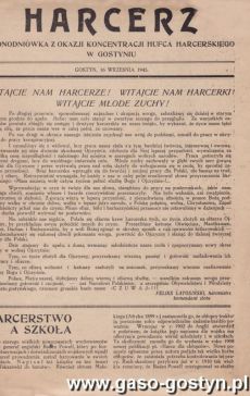 1404.âHarcerzâ â jednodniowka wydana 16 wrzesnia 1945 roku z okazji koncentracji hufca gostynskiego