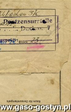 1413.List wyslany przez Franciszka Lenarczyka wieznia obozu koncentracyjnego w Dachau do rodziny w Dusinie (18 listopada 1944 r.)
