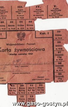 1434.Karta zywnosciowa (Piaski, czerwiec 1945 r.)