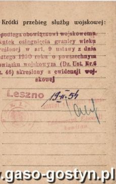 1436.Zaswiadczenie wojskowe o zwolnieniu od obowiazkowej sluzby wojskowej (1954 r.)