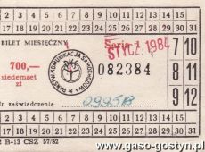 1443.Bilet miesieczny Panstwowej Komunikacji Samochodowej (PKS) - 1984 r.