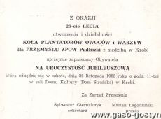 1446. Zaproszenie na 25-lecie Kola Plantatorow Owocow i Warzyw przy ZPOW Pudliszki (Krobia, 26.11.1983 r.)