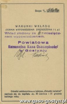 1450. Ksiazeczka wkladowa Powiatowej Komunalnej Kasy Oszczednosci w Gostyniu (1935-1939 r.)