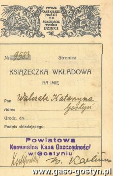 1451. Ksiazeczka wkladowa Powiatowej Komunalnej Kasy Oszczednosci w Gostyniu (1935-1939 r.)