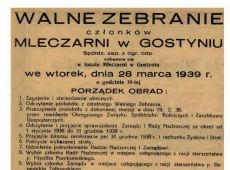 1455.Ogloszenie o Walnym Zebraniu czlonkow Mleczarni w Gostyniu (1939 r.)