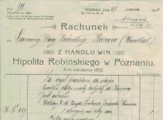 1488.Rachunek dla Kasy Koscielnej w Kunowie za zakup i dostawe wina hiszpanskiego wystawiony w Poznaniu przez firme Hipolita Robinskiego Handel Win (31 marca 1910 r.)