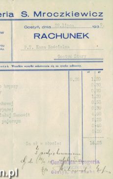 1493.Rachunek dla Kasy Koscielnej w starym Gostyniu wystawiony w Centralnej Drogerii Mroczkiewicza w Gostyniu (28 lipca 1939 r.)