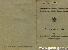 1501.Pozwolenie kanoniera Wladyslawa Dereszewicza do prowadzenia na drogach publicznych Rzeczypospolitej Polskiej wojskowych samochodow osobowych (20 stycznia 1950 r.)