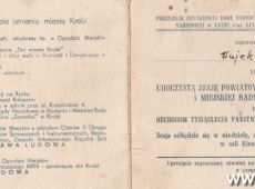 1516.Zaproszenie na Sesje Powiatowej Rady Narodowej w Gostyniu i Miejskiej Rady Narodowej w Krobi poswiecona obchodom Tysiaclecia Panstwa Polskiego i 675-lecia Krobi (Krobia, 3 wrzesnia 1961 r.)