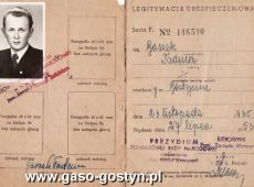 153. Legitymacja ubezpieczeniowa - Gostyn 1953r.