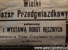 1536.Afisz - Wielki Bazar Przedgwiazdkowy polaczony z wystawa robot recznych zorganizowany w sali Hotelu Polonia przez Towarzystwo Czytelni Kobiet w Gostyniu (6-11 grudnia 1928 r.)