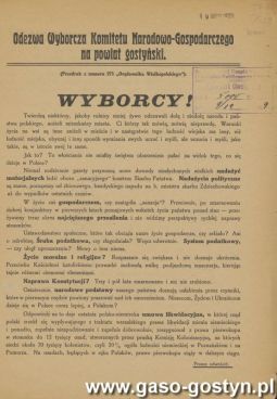 1569.Odezwa wyborcza Komitetu Narodowo-Gospodarczego na powiat gostynski (1929 r.)