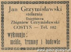 1573. Reklama gostynskiej stolarni (1948 r.)