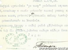1599.Karta pocztowa wyslana przez Elektrotechnik G.mb.H. z Poznania do ksiedza Ludwika Sobkowskiego w Starym Gostyniu z oferta wykonania gromochromow w kosciele starogostynskim (1918 r.)