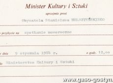 1600. Zaproszenie  dla profesora Stanislawa Helsztynskiego na spotkanie noworoczne od Ministra Kultury i Sztuki  (1984 r.)