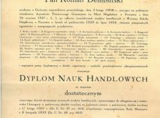 161. Dyplom Nauk Handlowych (Roman Dembinski z Gostynia)-Wyzsza Szkola Handlowa w Poznaniu-1933r.