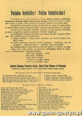 1618.Odezwa komitetu budowy pomnika Najswietszego Serca Pana Jezusa w Poznaniu (1929 r.), w sklad komitetu honorowego powolano szambelana Edwarda Potworowskiego z Goli