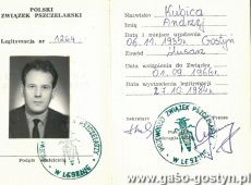 1622.Legitymacja Andrzeja Kubicy - czlonka Polskiego Zwiazku Pszczelarskiego (1984 r.)