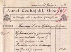 1692.Rachunek wystawiony w 1912 roku przez Aurela Czabajskiego (Fabryka kafli i wyrobow glinianych) za uslugi garncarskie w pomieszczeniu organisty w Starym Gostyniu