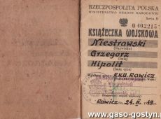 1699.Ksiazeczka wojskowa Grzegorza Niestrawskiego - syna Hipolita Niestrawksiego, burmistrza Gostynia w latach 1936-1939