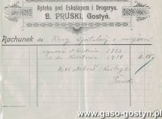 1724.Rachunek wystawiony w Aptece pod Eskulapem Bronislawa Pruskiego w Gostyniu (1914 r.)