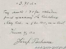 1749.Potwierdzenie odbioru pensji koscielnego przez Jozefa Pachure (Kunowo, 7 lipca 1910 r.)