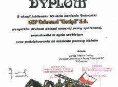 1754. Dyplom dla Zakladowej OSP Cukrowni w Gostyniu (1998 r.)