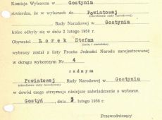 1755.Zaswiadczenie o wyborze czlonka Powiatowej Rady Narodowej w Gostyniu (3 lutego 1958 r.)