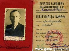 1790.Legitymacja czlonkowska Zwiazku Zawodowego Transportowcow-wydzial automobilistow w Gostyniu (1946 r.)