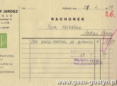 1804.Rachunek dla Kasy Koscielnej w Starym Gostyniu wystawiony w Skladzie Papieru-Drukarni-Introligatorni Walentego Jarosza w Poznaniu (1939 r.)