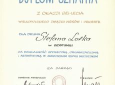 1826.Dyplom uznania dla druha Stafana Lorka