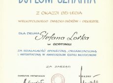 1826.Dyplom uznania dla druha Stafana Lorka
