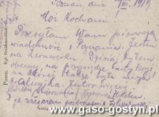 1830.Karta pocztowa wyslana w 1919 roku z Poznania do Gostynia