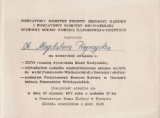 1835.Zaproszenie na uroczystosc odsloniecia pomnika upamietniajacego miejsce wyjscia do walki Powstancow Wielkopolskich z Gostynia i okolicy  oraz nadanie Powiatowemu Domu Kultury im. Powstancow Wlkp.