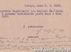 1851.Kartka pocztowa wyslana przez adwokata Zdzislawa Stabrawe do dyrektora Banku Pozyczkowego Romana Sury (Gostyn, 8 lutego 1929 r.)