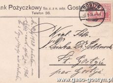 1855.Karta pocztowa wyslana przez Romana Sure - dyrektora Banku Pozyczkowego w Gostyniu do ksiedza Ludwika Sobkowskiego, proboszcza w Starym Gostyniu (6 wrzesnia 1928 r.)