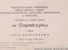 1857.Zaproszenie do wziecia udzialu w capstrzyku z okazji Dnia Zwyciestwa (Gostyn, 9 maja 1984 r.)