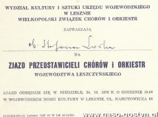 1885.Zaproszenie dla Stefana Lorka na Zjazd Przedstawicieli Chorow i Orkiestr Wojewodztwa Leszczynskiego (24 pazdziernika 1976 r.)