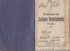 1889.Ksiazeczka rozliczeniowa z piekarni Juliana Kostanskiego w Piaskach (1938 r.)