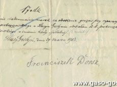 1914.Potwierdzenie pobrania 17 marek przez Franciszka Dorsza za wykonanie prac ziemnych przy remoncie domu proboszczowskiego w Starym Gostyniu (29 marca 1913 r.)