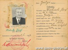 1983.Legitymacja Jozefa Wielinskiego (1899-1980) - czlonka Zwiazku Powstancow Wielkopolskich Kolo Gostyn (1949 r.)