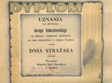 1986.Dyplom nadany Jerzemu Kolaczkowskiemu z okazji Dnia Strazaka (Gostyn, 22 maja 1966 r.)