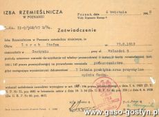 1992.Zaswiadczenie na prowadzenie rzemiosla ponczosznictwo dla Stefana Lorka zamieszkalego w Gostyniu przy ulicy Wolnosci 9 (6 kwietnia 1948 r.)