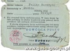 2008.Zaswiadczenie mobilizacyjne porucznika artylerii rezerwy Jana Kurnatowskiego z Dusiny