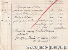 2025.Rachunek wystawiony 1 stycznia 1920 roprzez biuro architektoniczne i interes budowlany W.i L. Nawrockich z Gostynia dla ksiedza Sobkowskiego w Starym Gostyniu za reparacye (pisownia oryginalna) organistowki